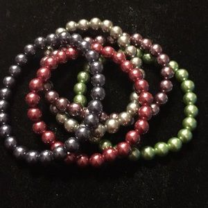 6” multi color pearl bracelet set